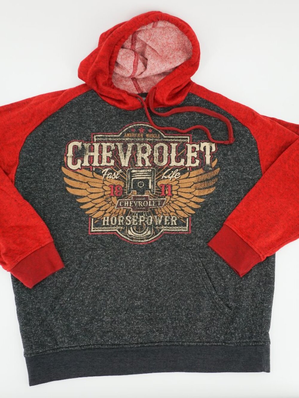 GM Chevrolet Authentic Graphic Hoodie Sweatshirt Red & Black Size XL